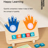 A wooden finger counting number learning toy showing hands and numbered blocks for teaching quantity concepts.