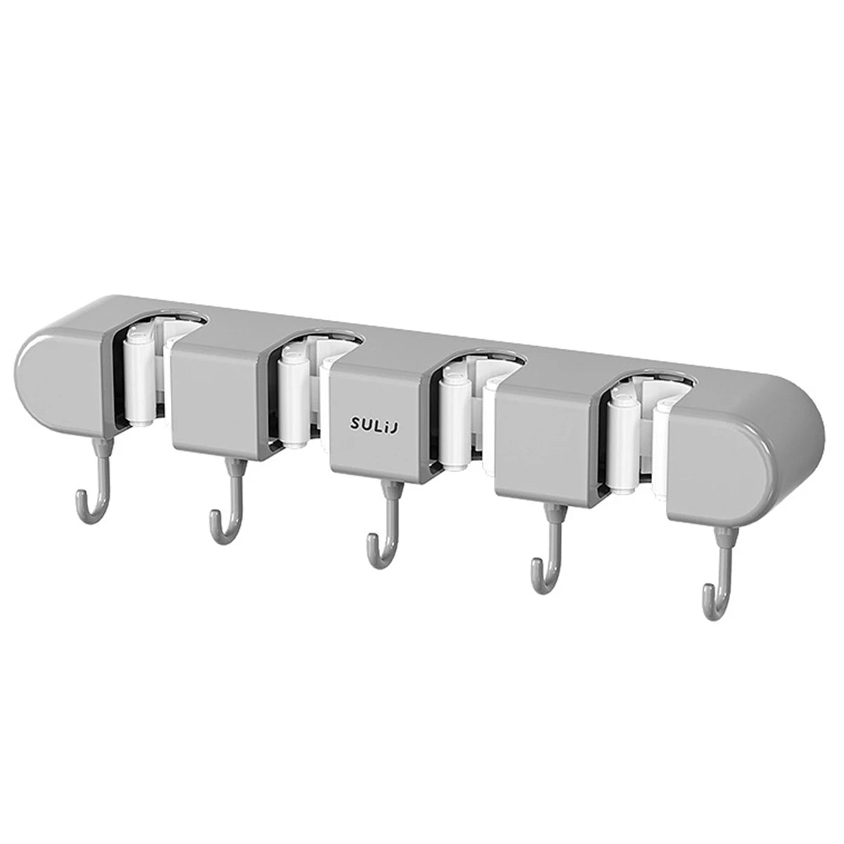 Soporte plateado autoadhesivo para escobas y fregonas con ganchos, de pared