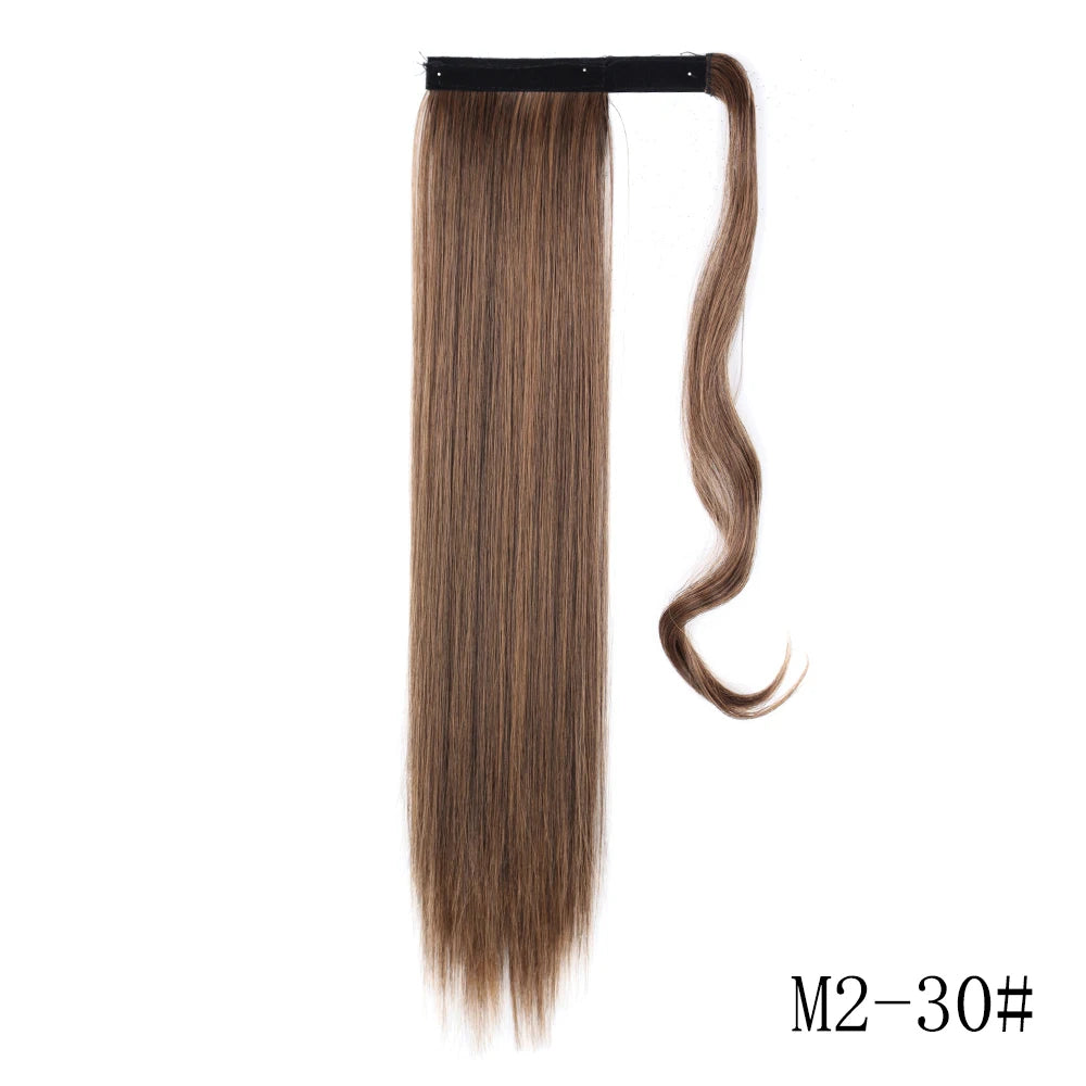 Long brown hair extension with a black clip-in band and a thin tail