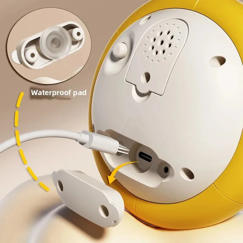 A yellow and white musical light-up whale baby bath toy with a waterproof pad and spray nozzle.