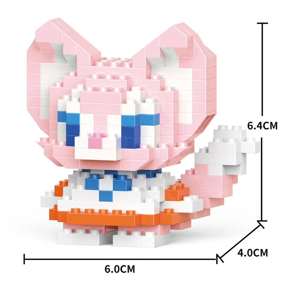 A pink and white micro building block figurine of a fox or canine animal with orange accents.