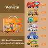 A set of six colorful vehicle puzzles and construction toys for children
