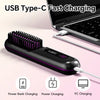 A black hair straightening brush is shown plugged into a USB Type-C cable for fast charging, with options for power bank and 