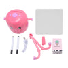 A pink interactive smart drawing robot for kids with various accessories and a plant-themed box.