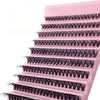 A display of pink false eyelashes arranged in multiple rows.