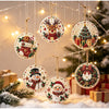 Festive diamond painting wooden ornaments kit featuring Christmas and winter scenes hanging on a branch with gifts and snow