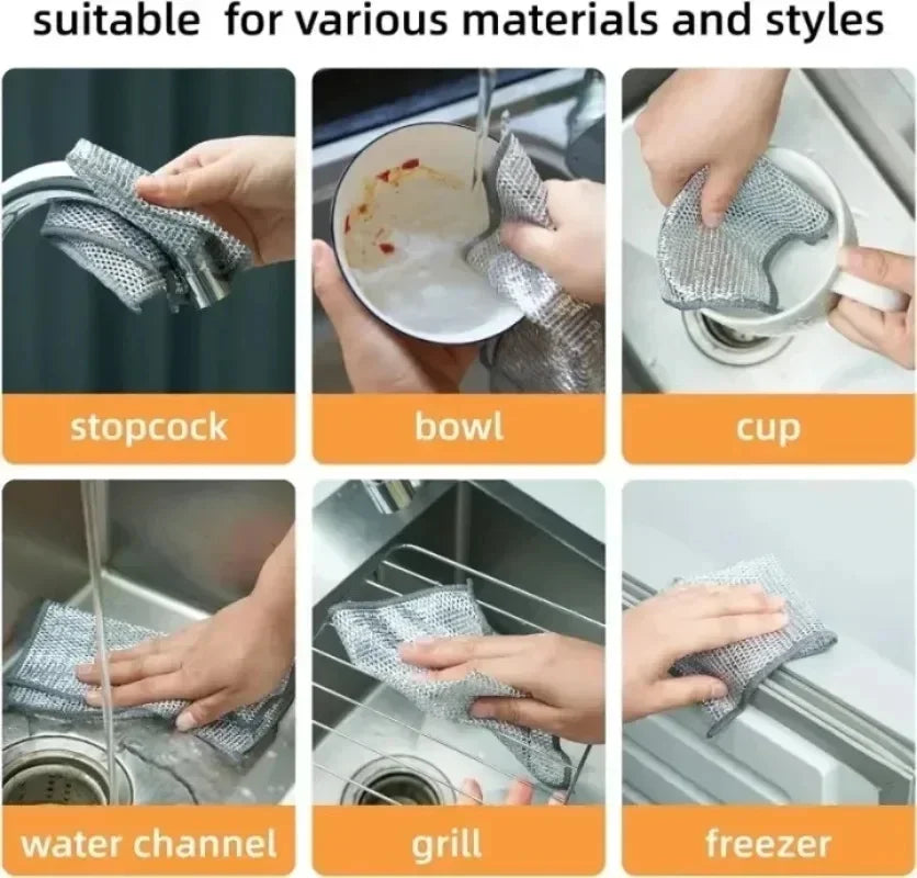Various uses of scratch-free microfiber cleaning cloths including bowls, cups, and a water channel.