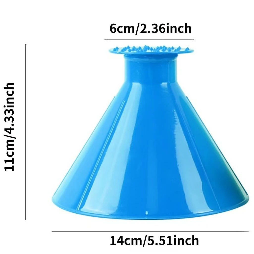 Blå kjegleformet vindusispisser med trakt, 14 cm lang og 11 cm høy.
