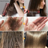 Demonstration of a Keratin Repair Hair Mask showing ease of combing, anti-hair loss benefits, and hair smoothness.