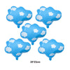 A set of light blue foil balloons shaped like fluffy white clouds
