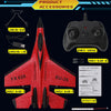A red SU-35 foam glider model airplane with accessories like a remote control, battery, and instructions.