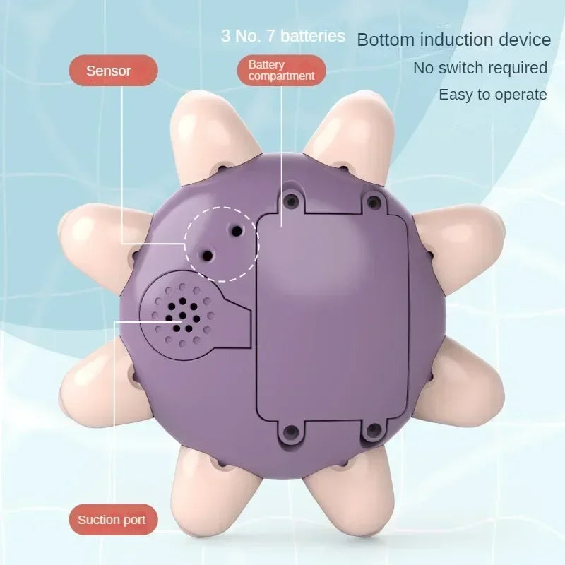 A purple suction device with a sensor and battery compartment is held in a hand, demonstrating its easy operation.