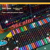 A set of metallic glitter dual-tipped art markers showing various colors and tips arranged for use.