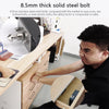 A man is shown installing an 8.5mm thick solid steel bolt into a wooden cabinet drawer.