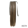 Long, straight brown hair extension with a wrap-around clip-in ponytail design.