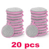 A stack of pink and gray double-sided non-stick dish sponges with scouring pads.