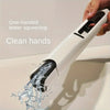 A hand squeezes a white compact self-squeezing mini mop, demonstrating one-handed water squeezing for clean hands.