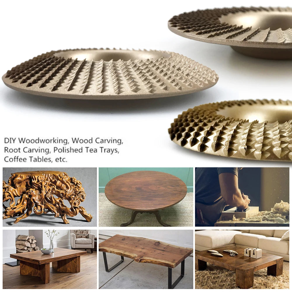 A set of flat arc bevel angle grinder wood carving discs used for woodworking and carving projects.