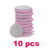 A stack of ten pink and silver double-sided non-stick dish sponges with scouring pads.