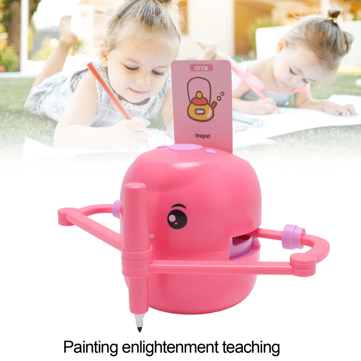 Pink interactive smart drawing robot for children used in painting enlightenment teaching