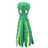 Jouet pour chien en peluche verte vif, en forme de dinosaure, avec de grands yeux blancs.