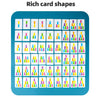 A grid of colorful card shapes used for a stacking game featuring various colors and patterns.