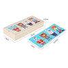 A wooden puzzle featuring bear and animal figures for children's dress-up play.