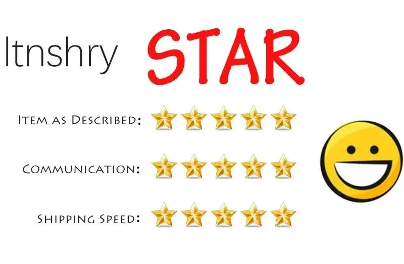 A rating scale for a product, showing ratings for item as described, communication, and shipping speed.