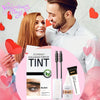 A kit for tinting eyebrows and eyelashes, featuring black tint and developer.