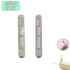 A pair of light purple and beige needle threader and seam ripper tools for sewing.