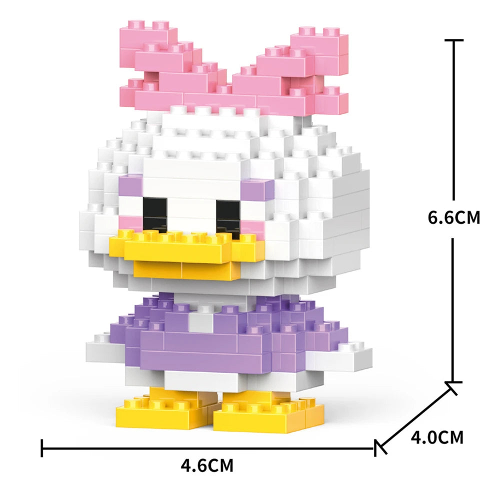 A white and pink micro building block figurine of a rabbit with yellow feet.