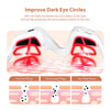 A white eye massager device is shown with diagrams illustrating the three phases of treatment for improving dark eye circles.