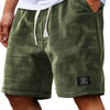 Shorts casuales para hombre con textura waffle y cordón ajustable en verde oliva
