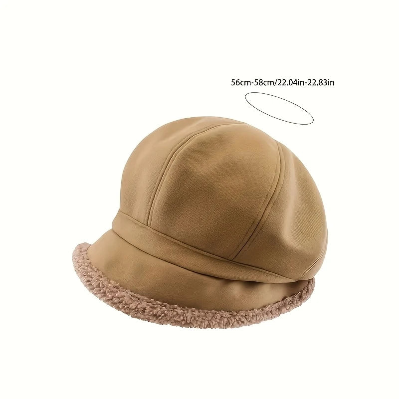 Beige fleeceforet bucket hat med bred skygge set oppefra.
