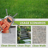 A steel wire brush trimmer head is shown with usage scenarios for cleaning streets, steps, and walls.