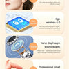 A set of small white wireless earbuds shown in various features and usage contexts.