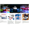 Interactive passenger airplane toy with die-cast cars and lights shown in various lighting conditions.