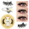 A set of magnetic eyelash extensions with a precision tweezer and a yellow storage case.