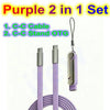 Ensemble violet 2-en-1 avec câble USB-C et support pour charger et regarder.