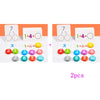 A set of wooden math cards and counting blocks showing addition problems like 1+4=5 and 1+6=7.