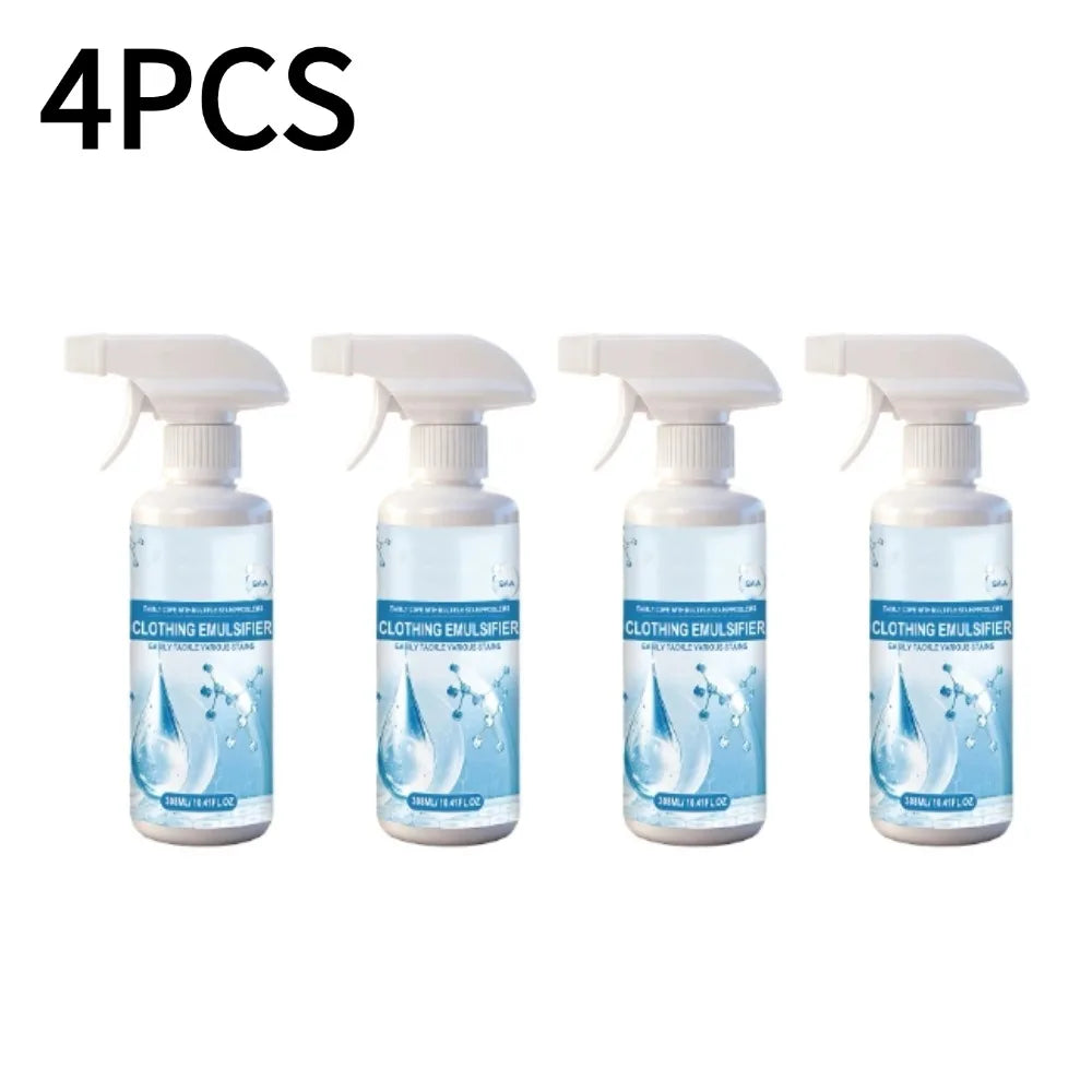 Four bottles of 300ml fast-acting clothing stain remover spray with white pump dispensers