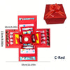 A red gift box kit containing various surprise items and a decorative ribbon for celebrations