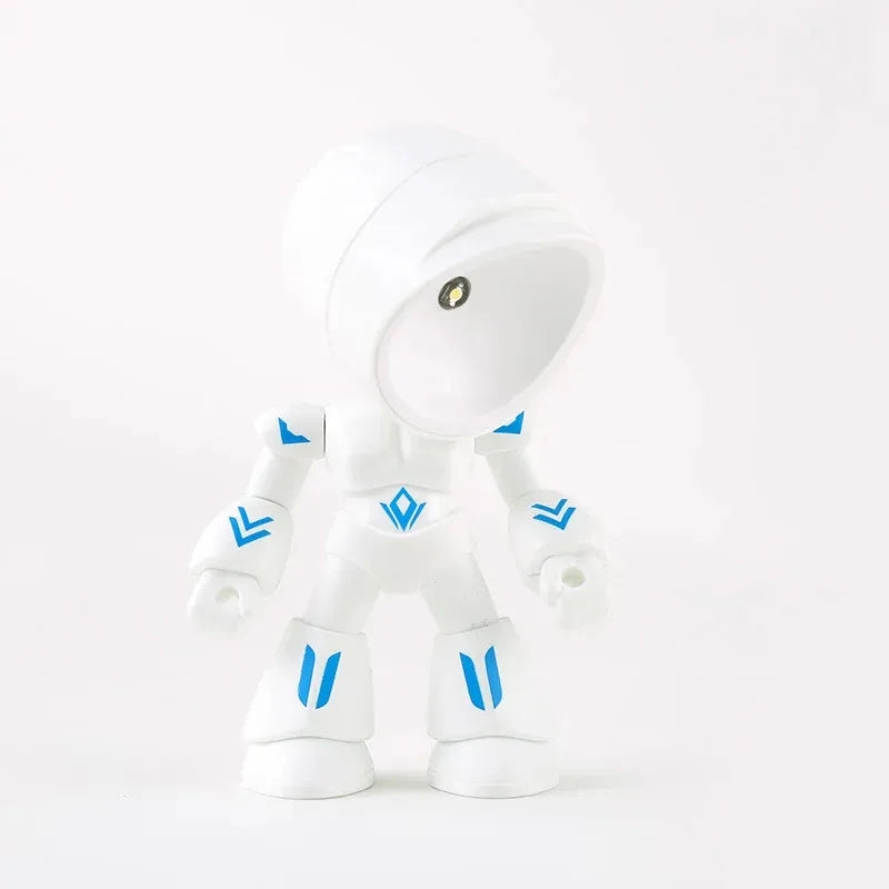 A white cartoon hero police night light for kids with a round head and arms.
