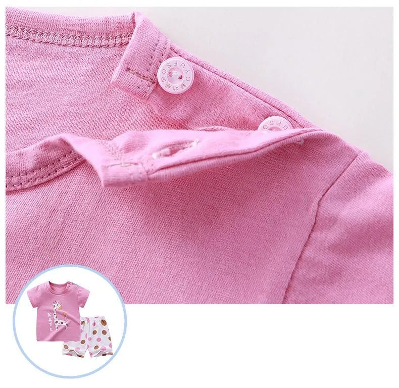 Pink dinosaur print kids short-sleeve t-shirt and shorts set