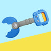 Blue plastic toy set featuring a crab and dinosaur claw tools for beach sand play