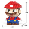 A red and brown micro building block figurine of a character wearing a red hat and blue overalls.