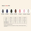 A chart detailing size measurements for a baby fleece hooded romper with zipper across various colors.
