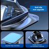 A close-up view of a silver silicone car phone mount highlighting an anti-slip mat upgrade and large area base features.