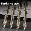A set of four hard alloy steel serrated drill bits shown against a dark background.
