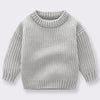 A light gray knitted long-sleeve pullover sweater for kids.